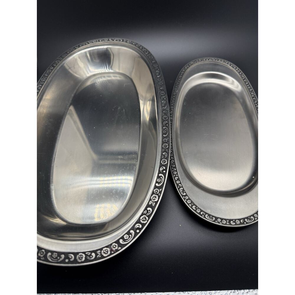 Oneida Custom Vintage Stainless Steel Oval Pair Of Serving Dishese 18/8